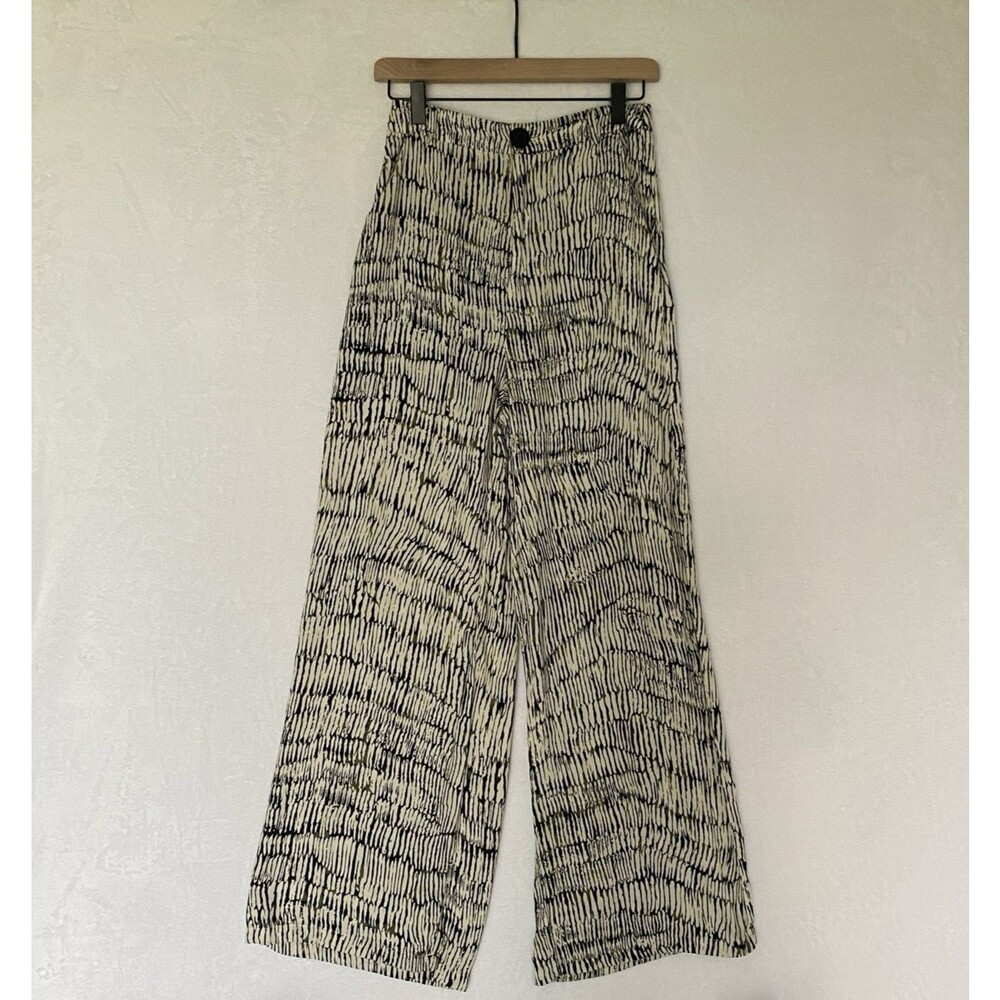 12th Tribe Cream Black Printed Wide Leg Pants Size Small